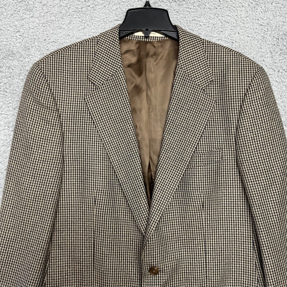 Chaps Ralph Lauren Blazer Mens 42R Brown Houndstooth Excellent Wool Sport Coat - Picture 2 of 15